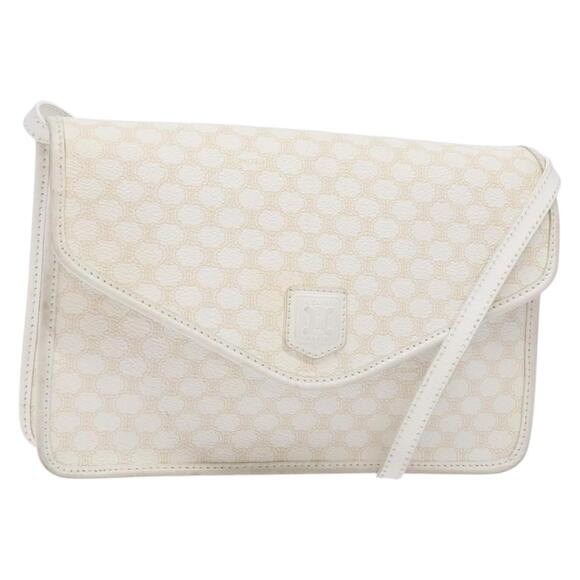 CELINE Macadam Canvas Shoulder Bag Pvc Leather White Gold - Picture 1 of 12